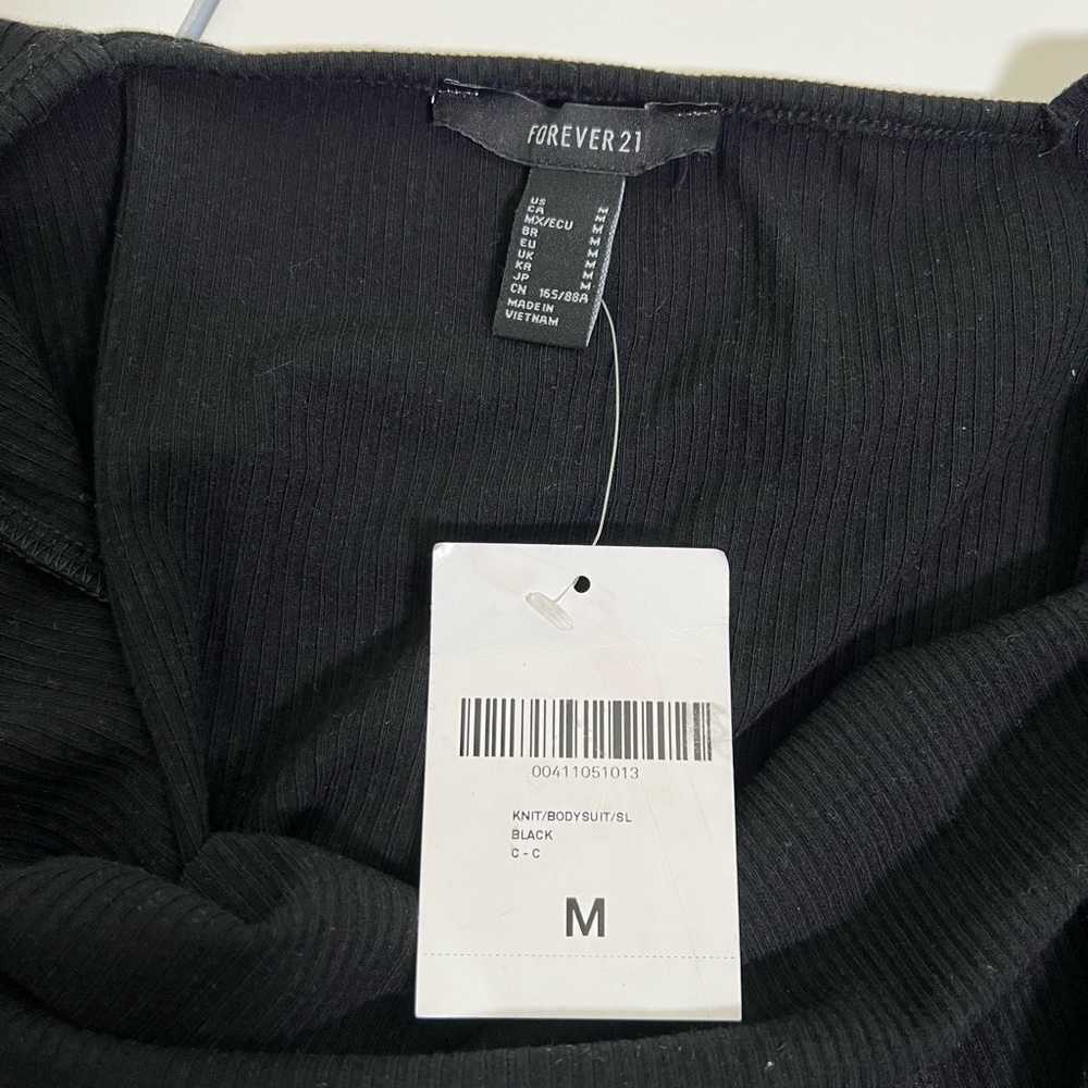 NWT Forever 21 Ribbed Square Neck Bodysuit Black Size M